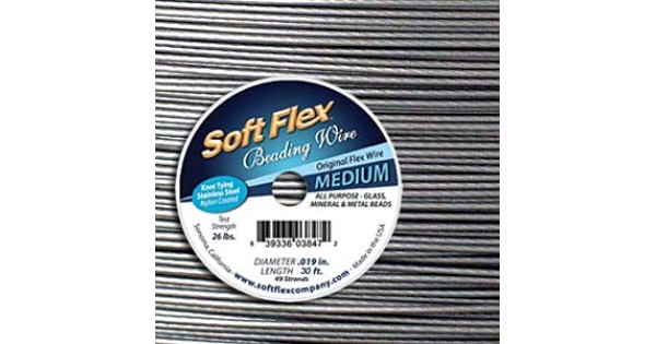 Soft Flex Beading Wire, .019, Medium, Satin Silver, 30 Ft. Spool 
