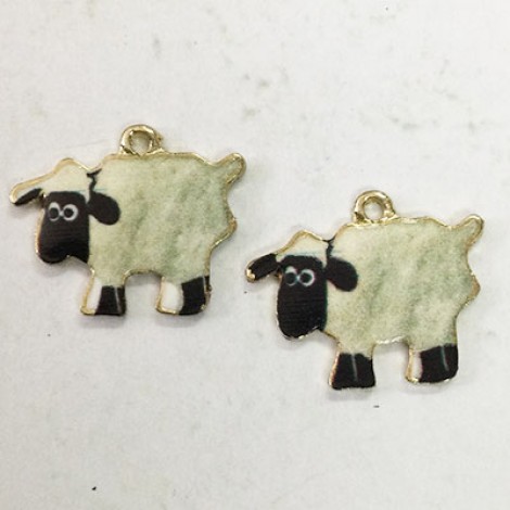 18x20mm Enameled Gold Plated Sheep Charms - Per pair