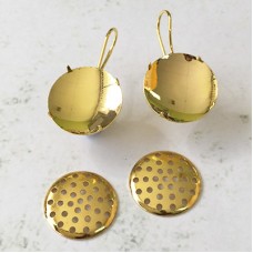 12mm Beadable Sieve Style Round Earwire Settings - Gold Plated - Pack of 2 Pair