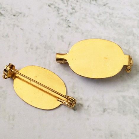 27mm length (13x19mm Pad) Locking Gold Plated Oval Pinback with 13x19mm Pad - Pack of 2 27mm length (13x19mm Pad) Locking Gold Plated Oval Pinback with 13x19mm Pad - Pack of 2
