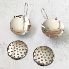 16mm Beadable Sieve Style Round Earwire Settings - Silver Plated - Per Pair