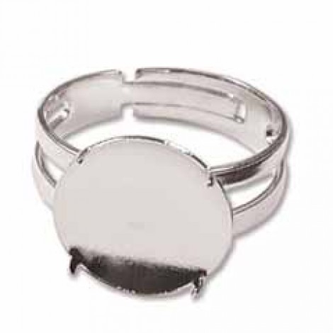 Silver Pl 14mm Adjustable Ring w/Mesh Beading Disk