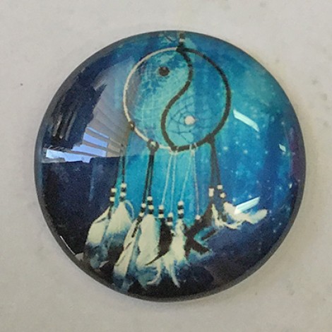 30mm Art Glass Backed Cabochons - Shukaki Dreamcatcher Design 1 - each 30mm Art Glass Backed Cabochons - Shukaki Dreamcatcher Design 1 - each