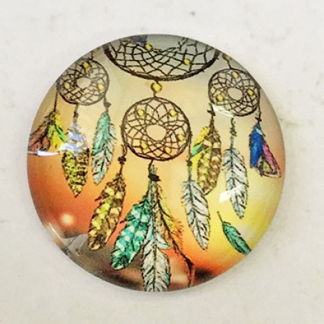 30mm Art Glass Backed Cabochons - Shukaki Dreamcatcher Design 10 - each 30mm Art Glass Backed Cabochons - Shukaki Dreamcatcher Design 10 - each