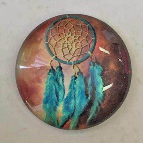 30mm Art Glass Backed Cabochons - Shukaki Dreamcatcher Design 2 - each