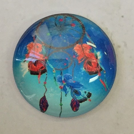 30mm Art Glass Backed Cabochons - Shukaki Dreamcatcher Design 3 - each 30mm Art Glass Backed Cabochons - Shukaki Dreamcatcher Design 3 - each