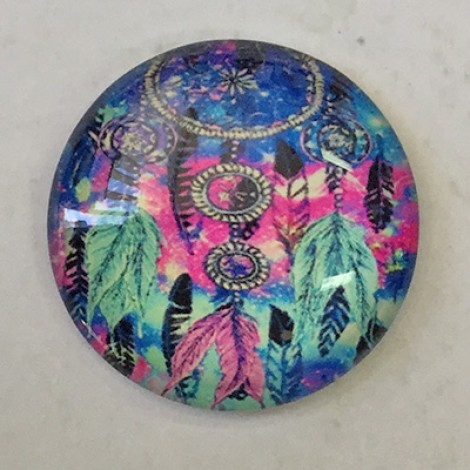 30mm Art Glass Backed Cabochons - Shukaki Dreamcatcher Design 4 - each 30mm Art Glass Backed Cabochons - Shukaki Dreamcatcher Design 4 - each