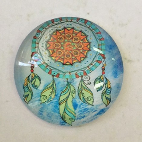 30mm Art Glass Backed Cabochons - Shukaki Dreamcatcher Design 6 - each 30mm Art Glass Backed Cabochons - Shukaki Dreamcatcher Design 6 - each