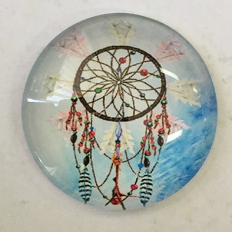 30mm Art Glass Backed Cabochons - Shukaki Dreamcatcher Design 7 - each 30mm Art Glass Backed Cabochons - Shukaki Dreamcatcher Design 7 - each