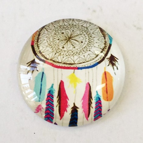 30mm Art Glass Backed Cabochons - Shukaki Dreamcatcher Design 9 - each 30mm Art Glass Backed Cabochons - Shukaki Dreamcatcher Design 9 - each