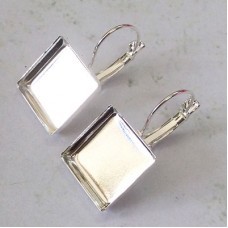 15mm ID Square Silver Plated Leverback Earring Settings