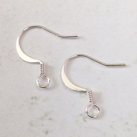 17mm Silver Plated Flattened Fishhook Earwires with Coil