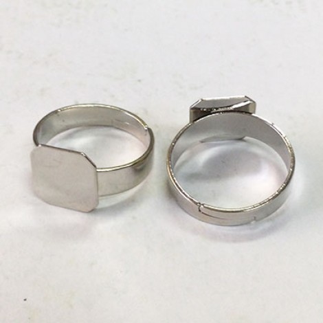 10mm Square Flat Pad Platinum Silver Plated Adjustable Ring Bases