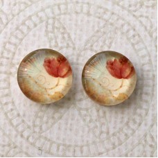 12mm Art Glass Backed Cabochons - Single Red Poppy