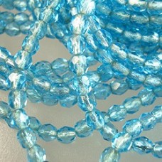 4mm Czech Firepolish Beads - Silverlined Aquamarine - Pack of 50