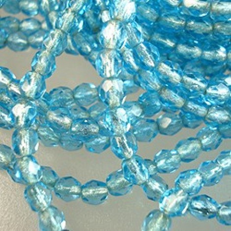 4mm Czech Firepolish Beads - Silverlined Aquamarine - Pack of 50