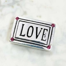 20x12mm 2-Hole Love Sliders w/Swarovski Crystals - Rose Pink - Pack of 4