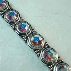 8.5mm Silver Plated Round Swarovski 2-Strand Sliders - Crystal AB - Pack of 10