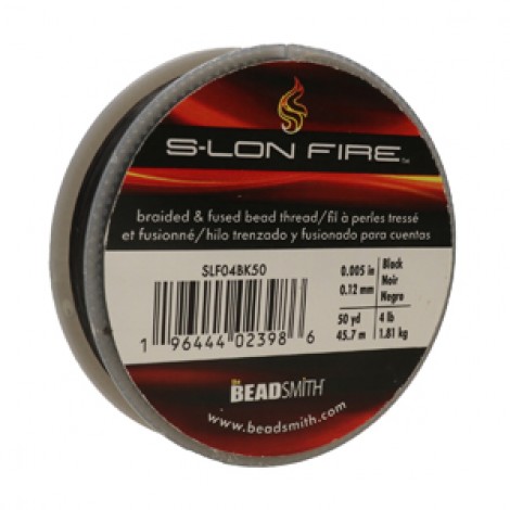 Beadsmith S-Lon Fire 4lb Braided Bead Thread - Black - 005" (.012mm) 50YD
