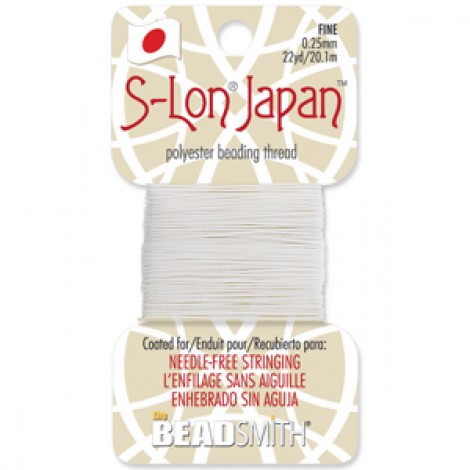 Beadsmith S-Lon Japan Polyester Beading Thread - Fine 0.25mm - 22yd/20.1m - White