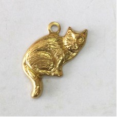 17x12mm Small Cat Raw Brass Charm - Left - Pack of 4