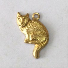 17x12mm Small Cat Raw Brass Charm - Right - Pack of 4