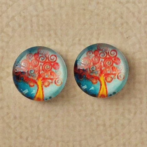 12mm Art Glass Backed Cabochons -  Tree of Life Design 3 - Per Pair