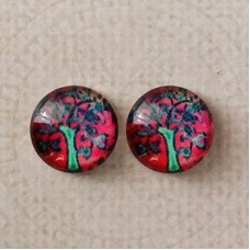 12mm Art Glass Backed Cabochons -  Tree of Life Design 5 - Per Pair