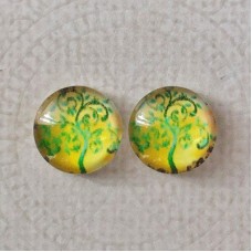 12mm Art Glass Backed Cabochons -  Tree of Life Design 7 - Per Pair