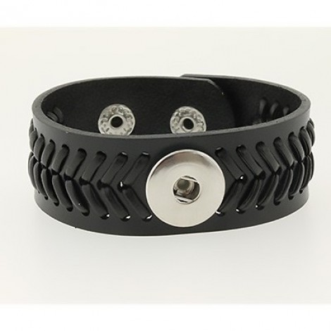 22cm Black Leather Noosa Style Snap Bracelet