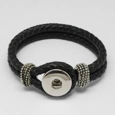 22cm 6mm Black Braided Leather Noosa Style Snap Bracelet - Each