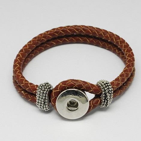 6mm Noosa Style Snap Braided Brown Leather Bracelet - Each
