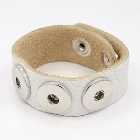 220x26mm White Leather Noosa Style Snap Bracelet