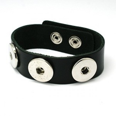 240x21mm Black Leather Noosa Style Snap Bracelet