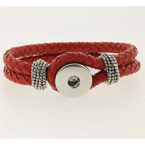 6mm Red Leather Braided Snap Bracelet - Sm-Med