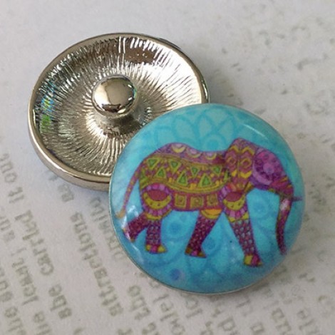 20mm Noosa Style Indian Elephant on Blue Enamel Snap Chunks