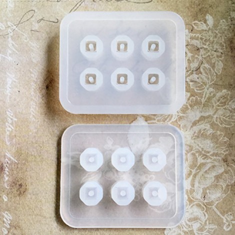 9x9.5mm x 6 Compartment Food Grade Silicone Faceted Cube Resin Bead Mould w-Hole