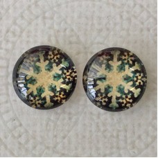 12mm Art Glass Backed Cabochons  - Snowflake Design 1 - Per Pair