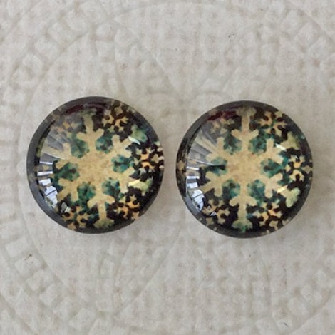 12mm Art Glass Backed Cabochons  - Snowflake Design 1