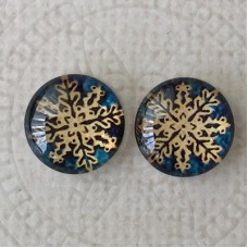 12mm Art Glass Backed Cabochons  - Snowflake Design 3