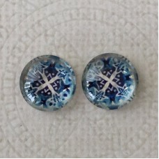 12mm Art Glass Backed Cabochons  - Snowflake Design 4
