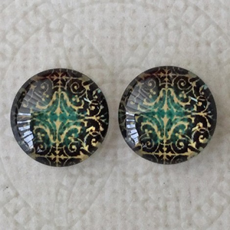 12mm Art Glass Backed Cabochons - Snowflake Design 8 - Per Pair 12mm Art Glass Backed Cabochons - Snowflake Design 8 - Per Pair