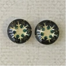 10mm Art Glass Backed Cabochons - Snowflake 1 - Per Pair