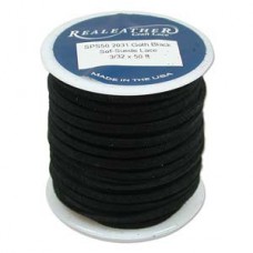Real Leather/Suede Cord 3mm Flat Rustic String - Black - 2m