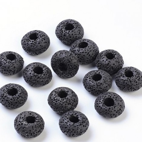 15x9mm Large 5mm Hole Black Lava Rondelle Beads