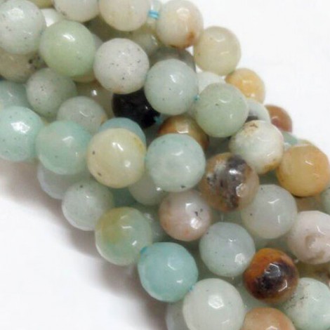 8mm Faceted Natural Round Amazonite Gemstone Beads - Strand