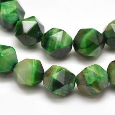 12mm Green Tigereye Polygon Gemstone Beads
