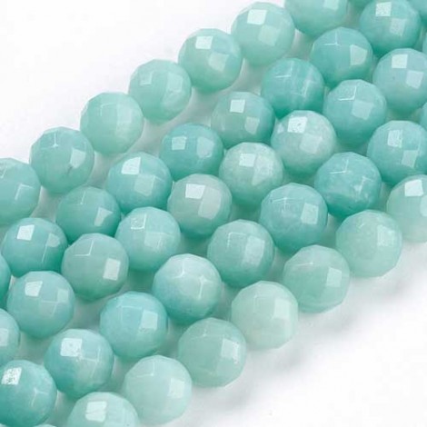 8mm Faceted Round Amazonite AA Gemstone Beads