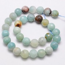 10mm Natural Amazonite Faceted Round Gemstone Beads