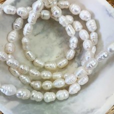 6-7mm White Freshwater Cultured Rice Ridged - Strand
